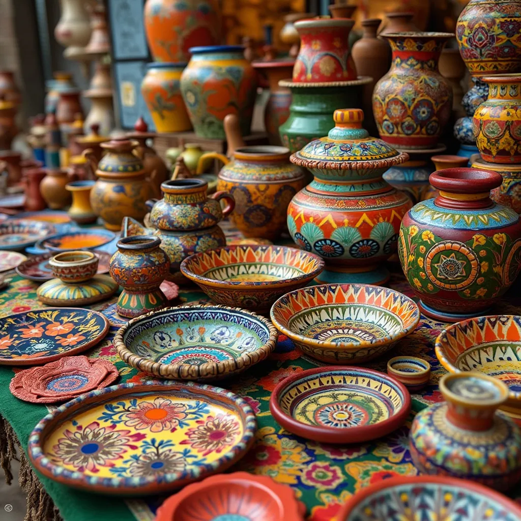 Detalle de productos artesanales brasileños exhibidos