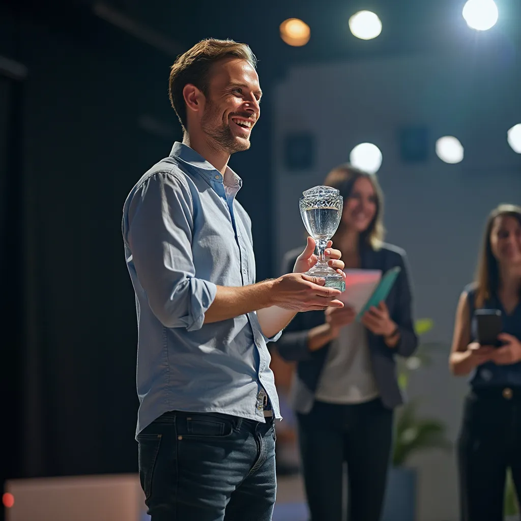 Emprendedor recibiendo premio a la innovación