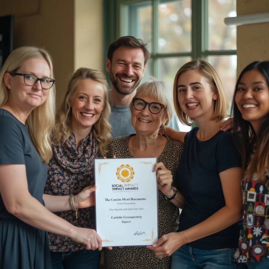Equipo de empresa con premio de impacto social
